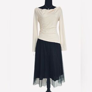 SEQUINED SKIRT ~ Black Sequin Skirt with Net Overlay Fully Lined